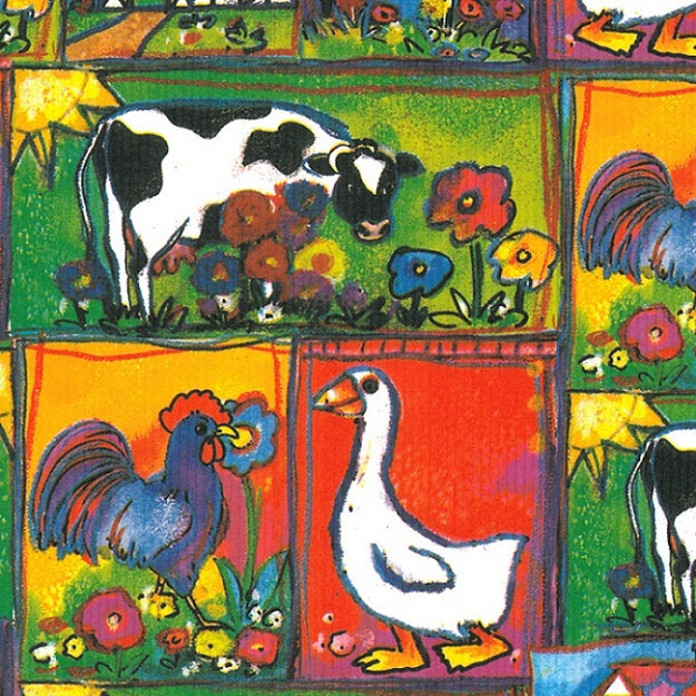 Wit gestreept inpakpapier opdruk Boerderij dessin