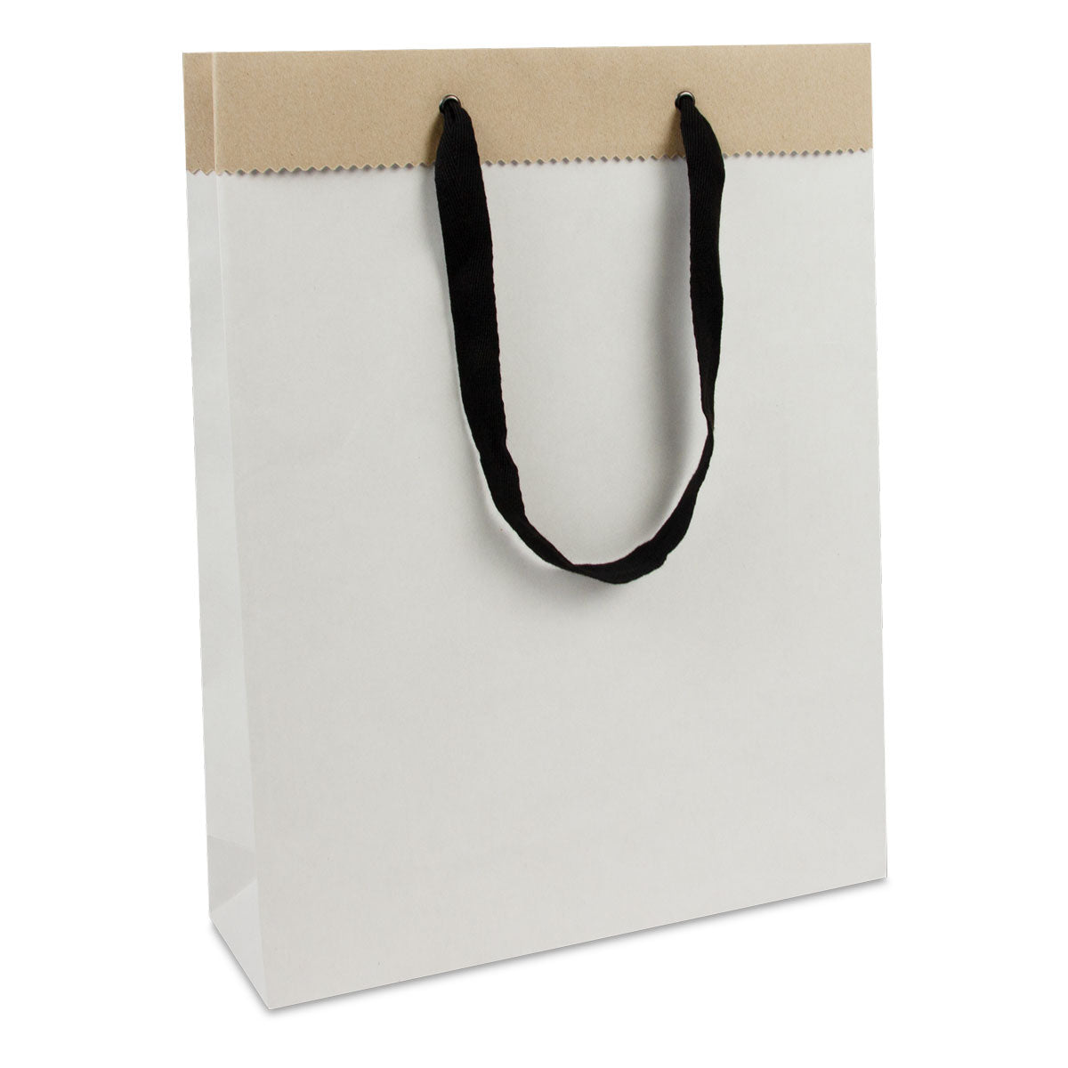 Luxe papieren draagtassen Recycled wit-bruin duplex papier