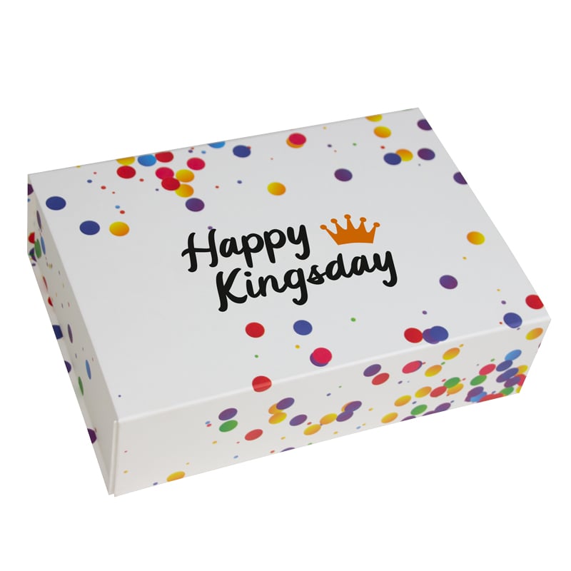 Confetti magneetdozen opdruk Happy Kingsday