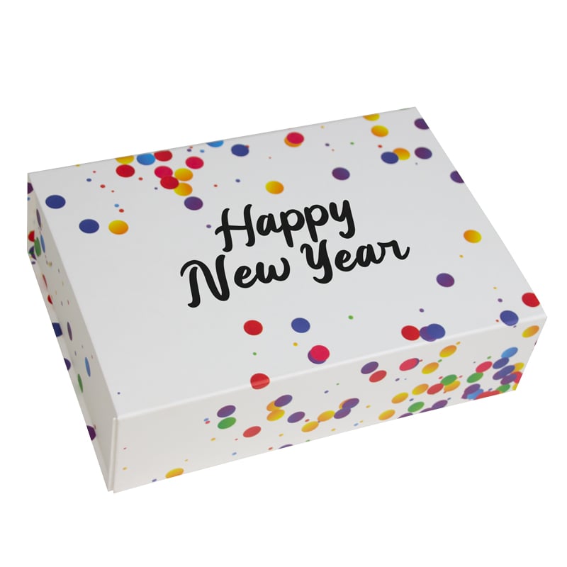 Confetti magneetdozen opdruk Happy New Year