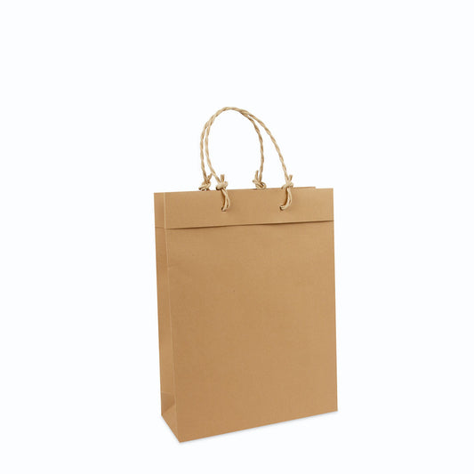 Luxe recycled kraft tassen met omgeslagen bovenrand bananenkoord