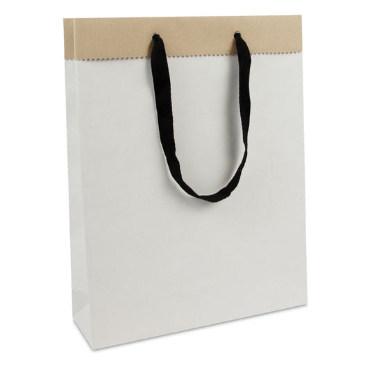 Luxe papieren draagtassen Recycled wit-bruin duplex papier