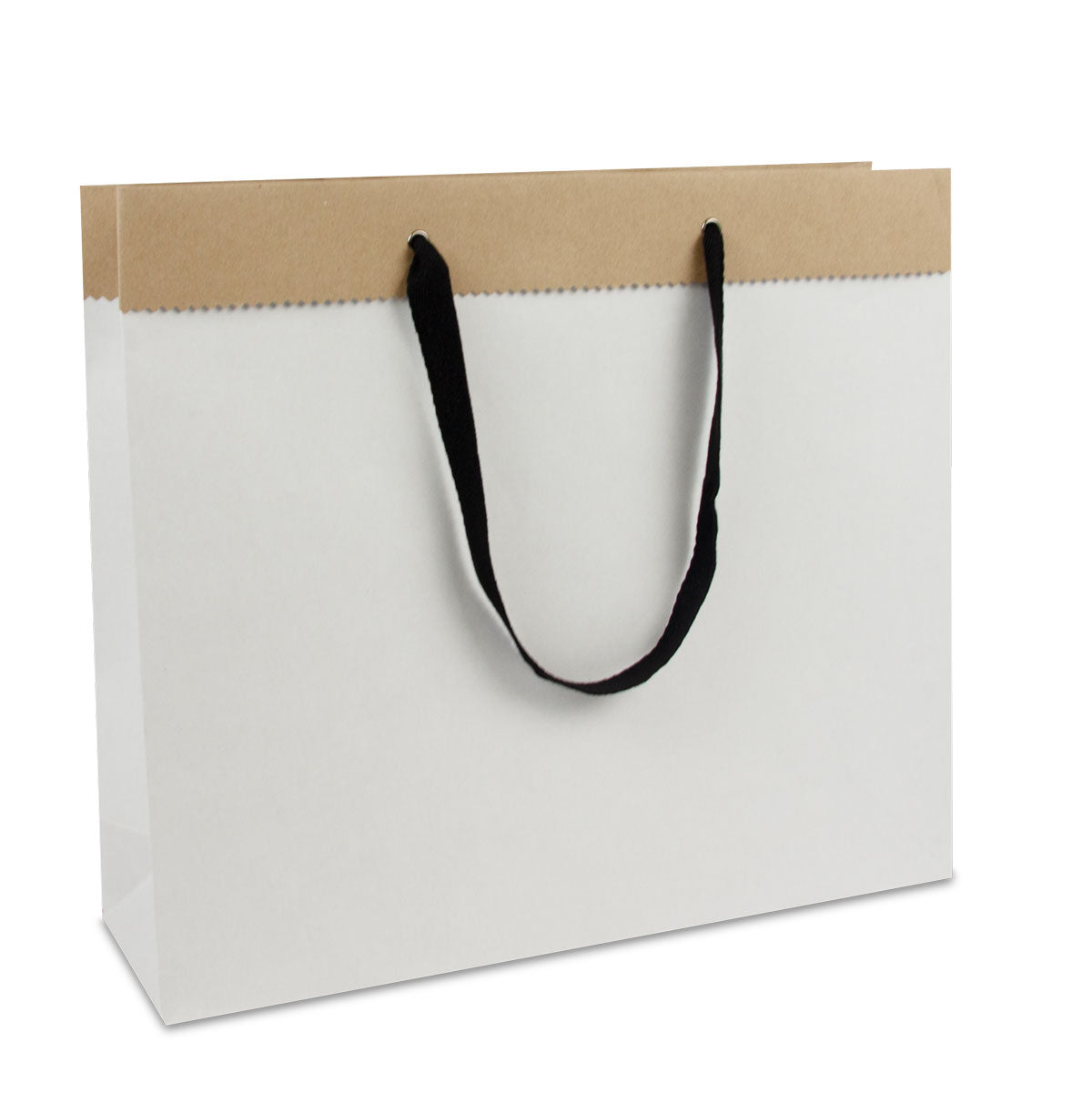 Luxe papieren draagtassen Recycled wit-bruin duplex papier