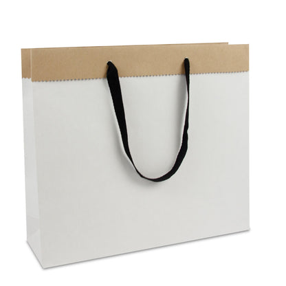 Luxe papieren draagtassen Recycled wit-bruin duplex papier