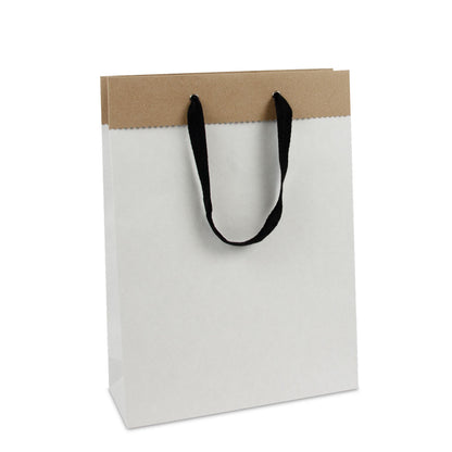 Luxe papieren draagtassen Recycled wit-bruin duplex papier