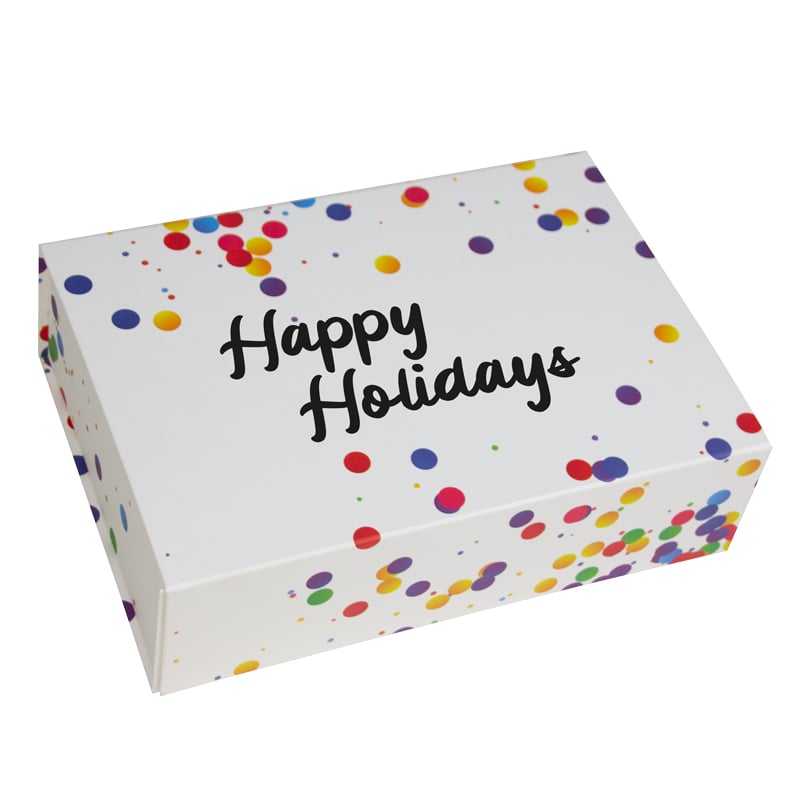 Confetti magneetdozen opdruk Happy Holidays